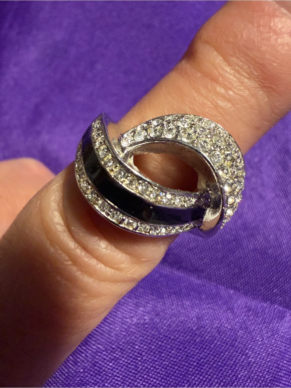 Park Lane Black & Silver Crystal Swirl Statement Ring Size 8 New